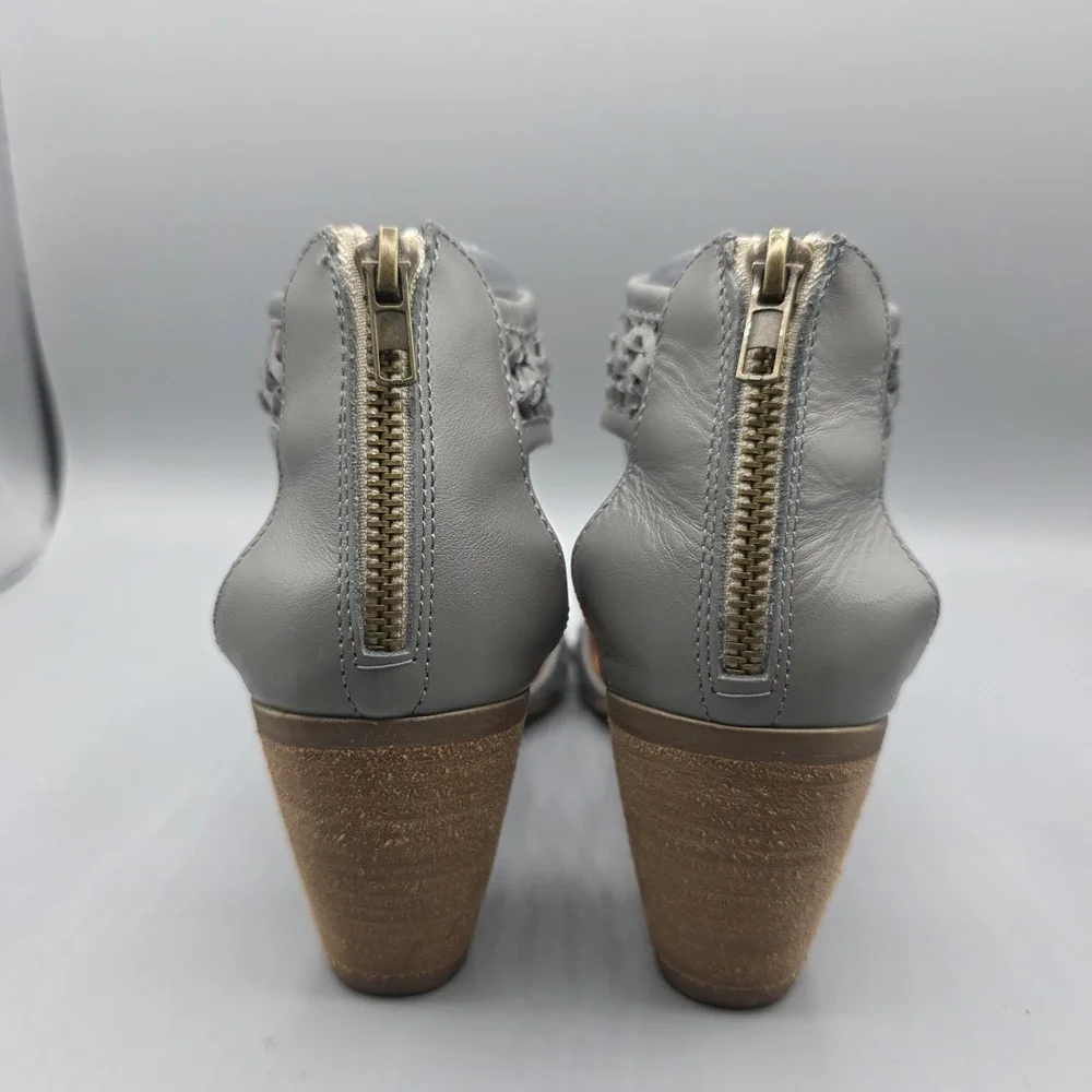 Sundance Heels Sandals Womens 38‎ Gray Leather Woven Gladiator Zipper Boho